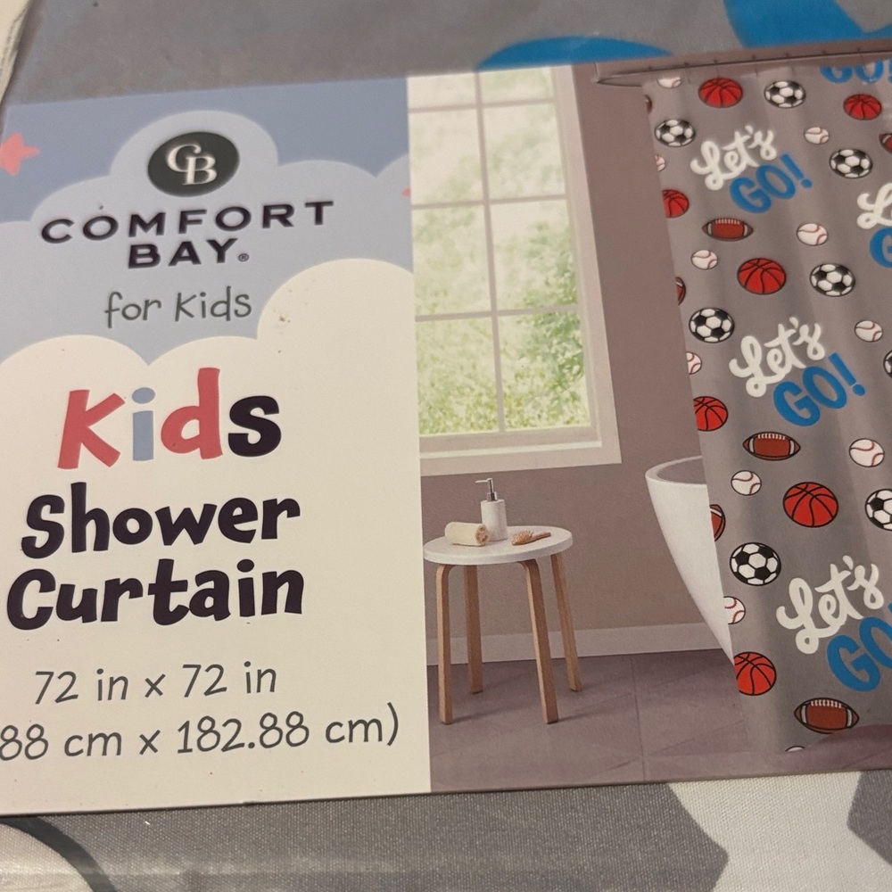 Comfort Bay Kids Sports Shower Curtain - Gray and Red